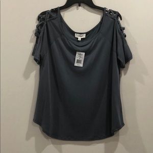 Cloud Chaser Criss-Cross Cold Shoulder Top